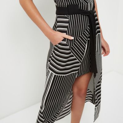 Black striped tie waist midi dress